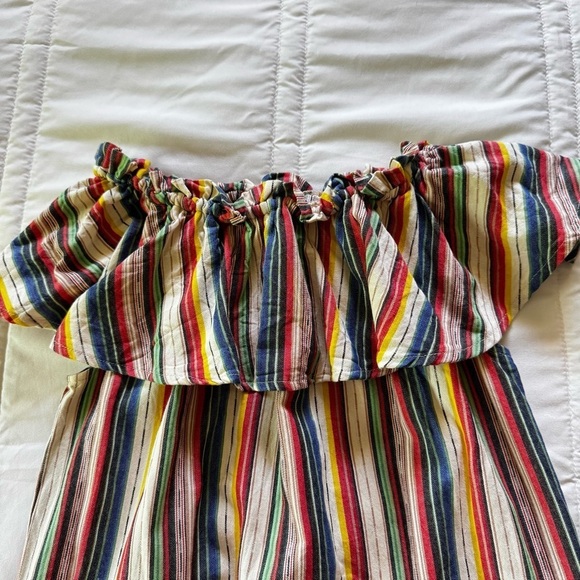Express Striped Off-the-Shoulder Cotton Boho Smock Sundress w/ Pockets Sz L - Picture 7 of 10